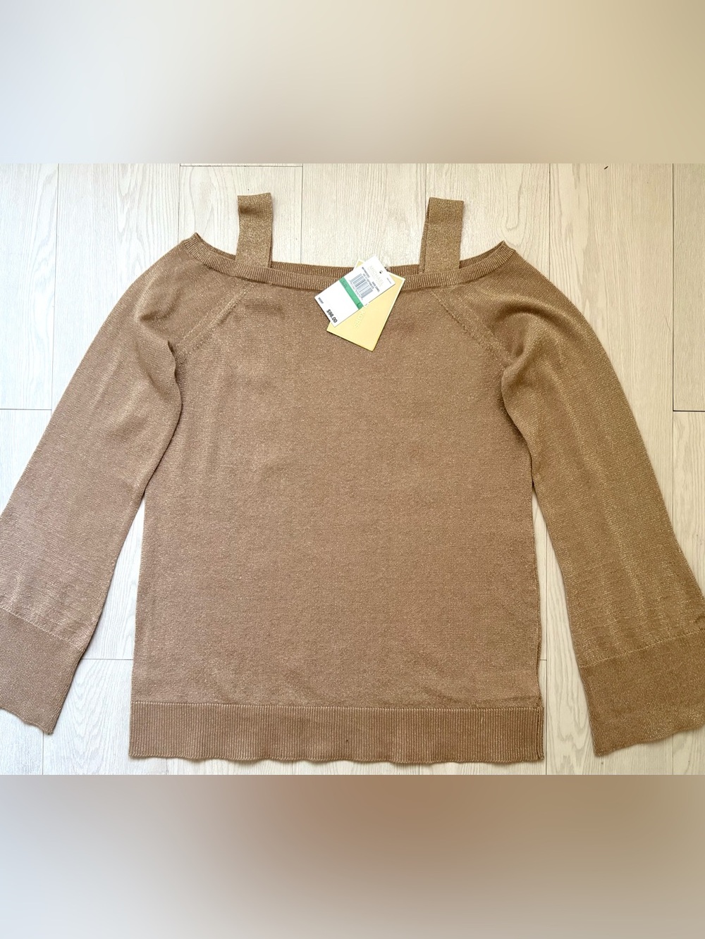 NEW WITH TAGS! Michael Kors Metallic Gold Tan Camel Knit top